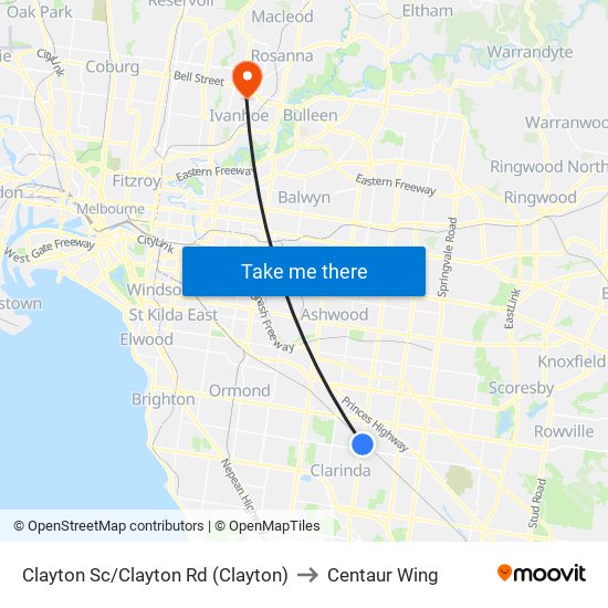 Clayton Sc/Clayton Rd (Clayton) to Centaur Wing map