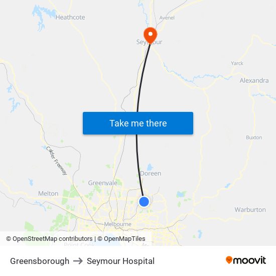 Greensborough to Seymour Hospital map