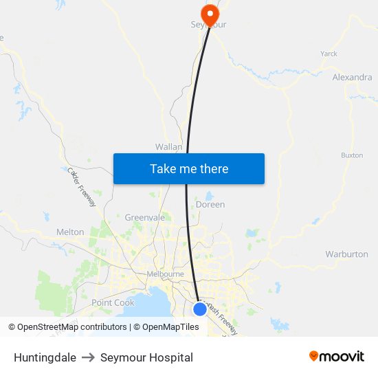 Huntingdale to Seymour Hospital map