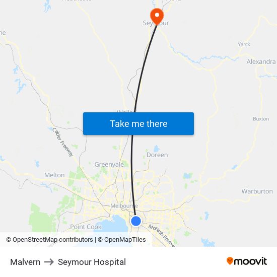 Malvern to Seymour Hospital map