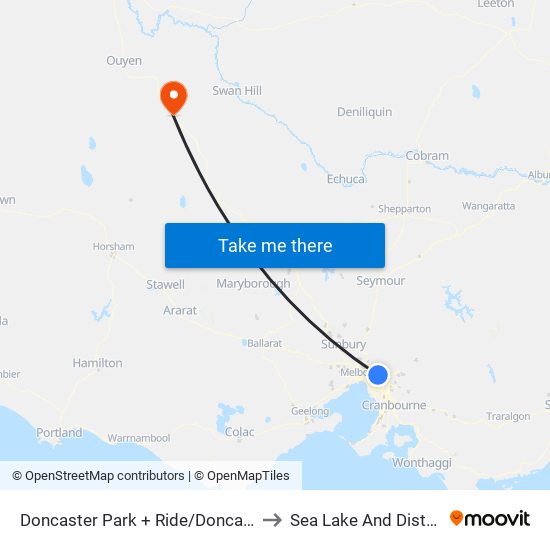 Doncaster Park + Ride/Doncaster Rd (Doncaster) to Sea Lake And District Hospitalq map