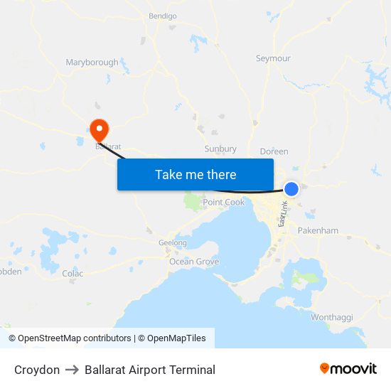 Croydon to Ballarat Airport Terminal map