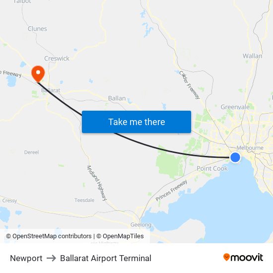 Newport to Ballarat Airport Terminal map