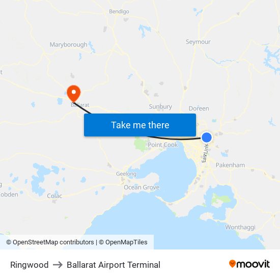 Ringwood to Ballarat Airport Terminal map