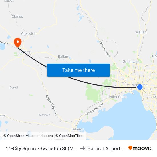 11-City Square/Swanston St (Melbourne City) to Ballarat Airport Terminal map