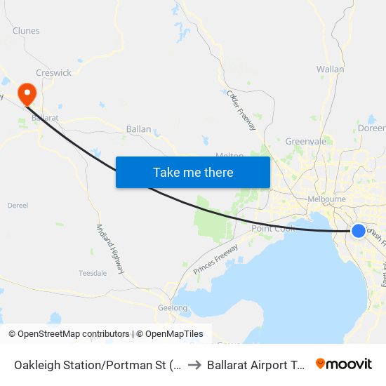 Oakleigh Station/Portman St (Oakleigh) to Ballarat Airport Terminal map