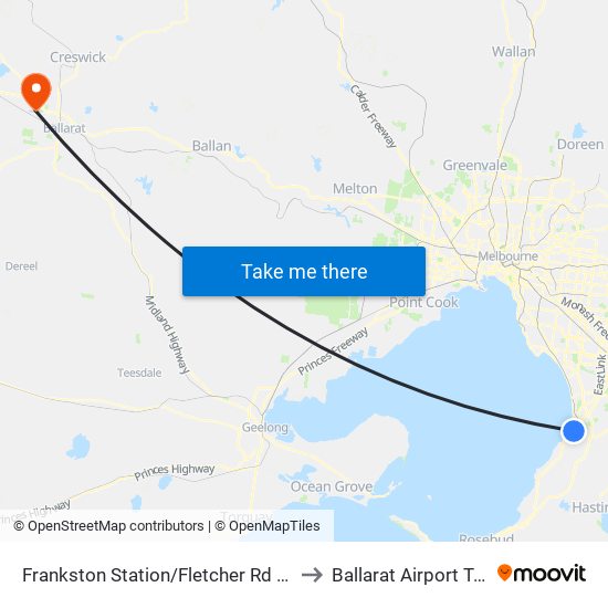 Frankston Station/Fletcher Rd (Frankston) to Ballarat Airport Terminal map