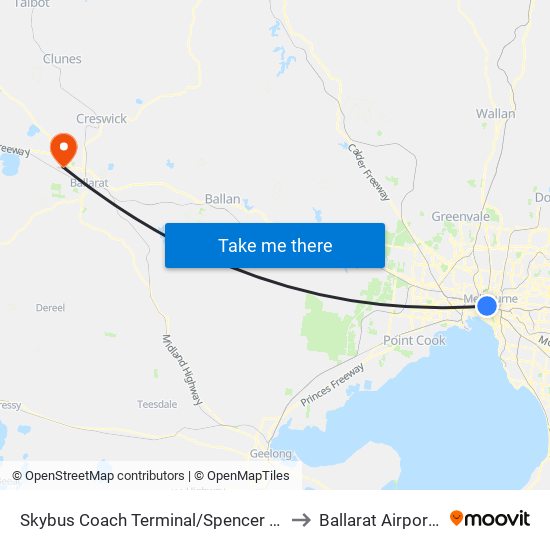 Skybus Coach Terminal/Spencer St (Melbourne City) to Ballarat Airport Terminal map