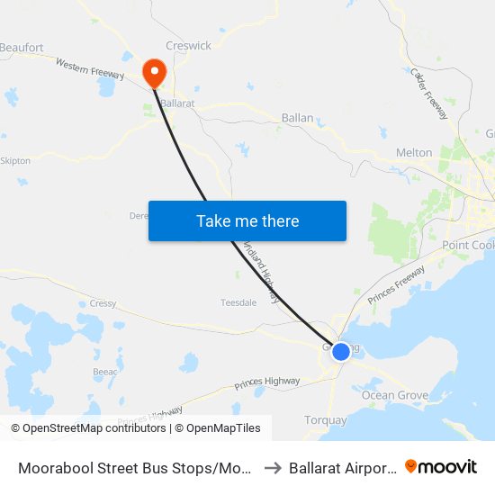 Moorabool Street Bus Stops/Moorabool St (Geelong) to Ballarat Airport Terminal map
