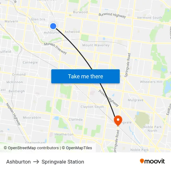 Ashburton to Springvale Station map