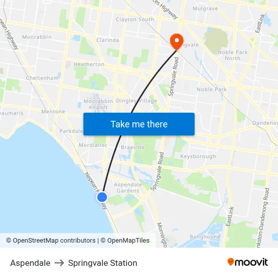 Aspendale to Springvale Station map