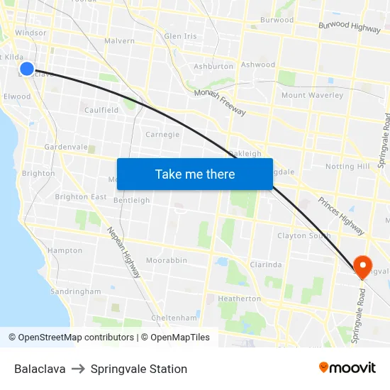 Balaclava to Springvale Station map