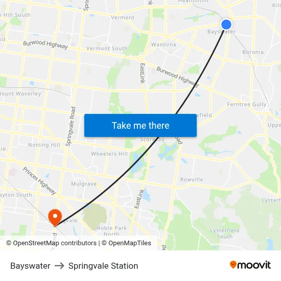 Bayswater to Springvale Station map