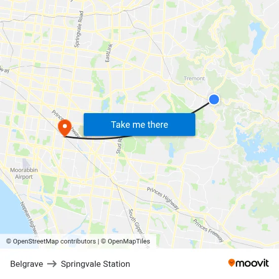 Belgrave to Springvale Station map