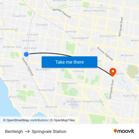 Bentleigh to Springvale Station map