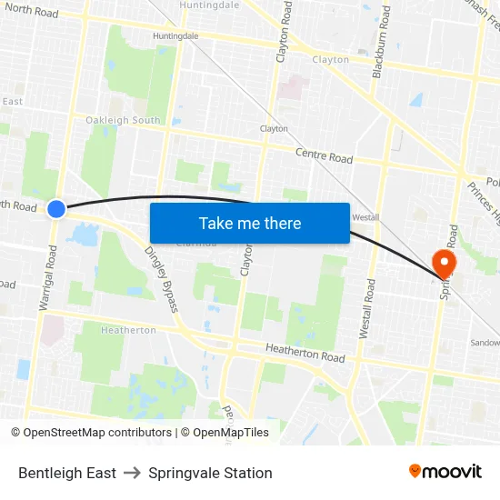 Bentleigh East to Springvale Station map