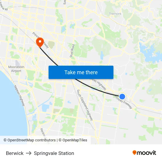Berwick to Springvale Station map