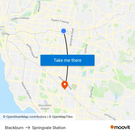Blackburn to Springvale Station map