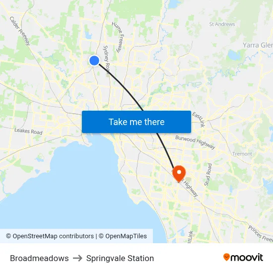 Broadmeadows to Springvale Station map