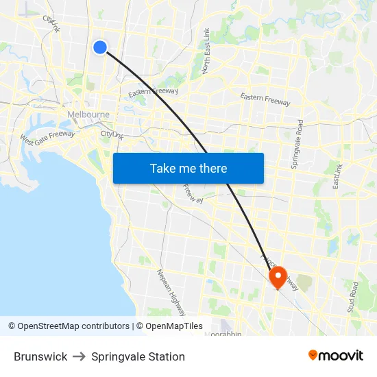 Brunswick to Springvale Station map
