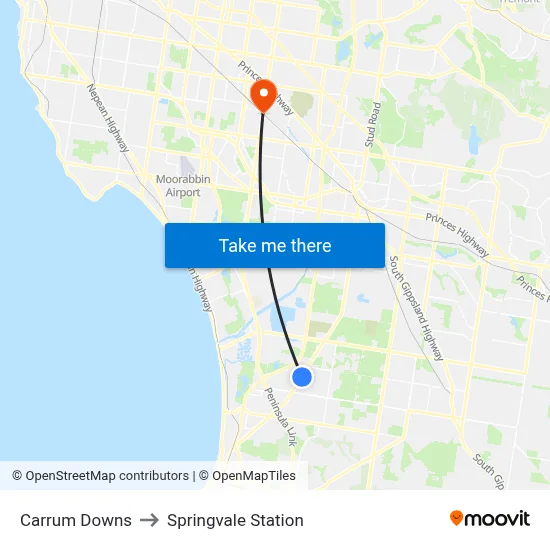 Carrum Downs to Springvale Station map