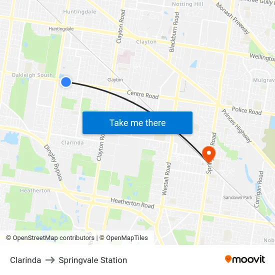 Clarinda to Springvale Station map