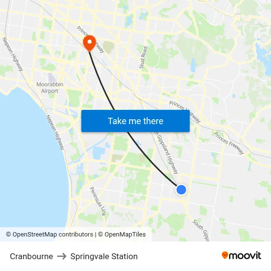 Cranbourne to Springvale Station map