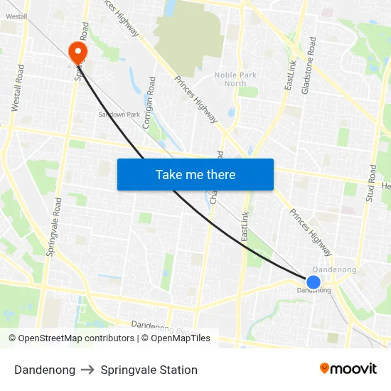 Dandenong to Springvale Station map