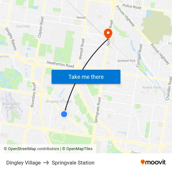 Dingley Village to Springvale Station map