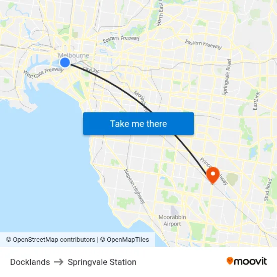Docklands to Springvale Station map