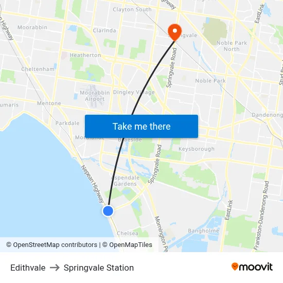 Edithvale to Springvale Station map