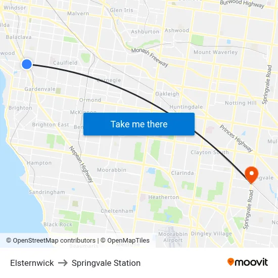 Elsternwick to Springvale Station map