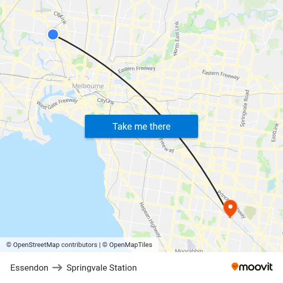 Essendon to Springvale Station map