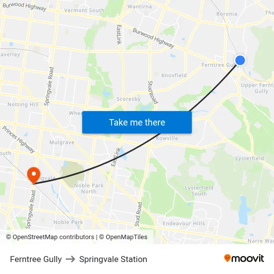 Ferntree Gully to Springvale Station map