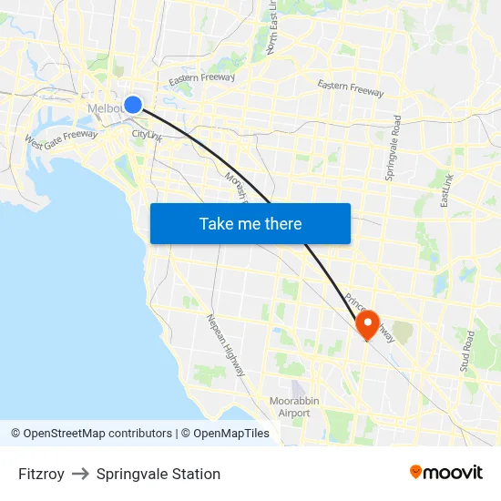 Fitzroy to Springvale Station map