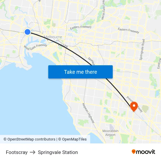 Footscray to Springvale Station map