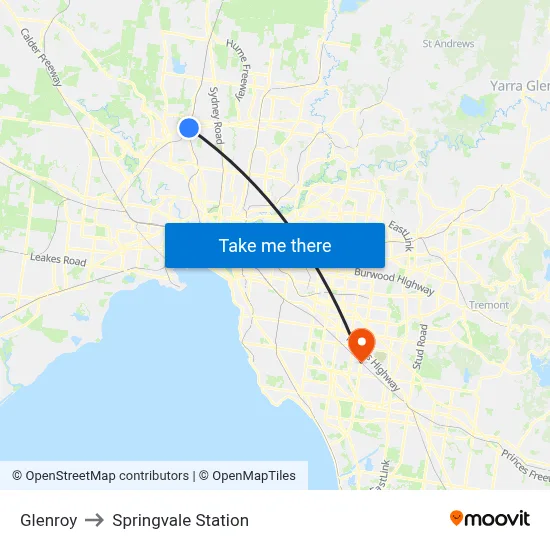 Glenroy to Springvale Station map