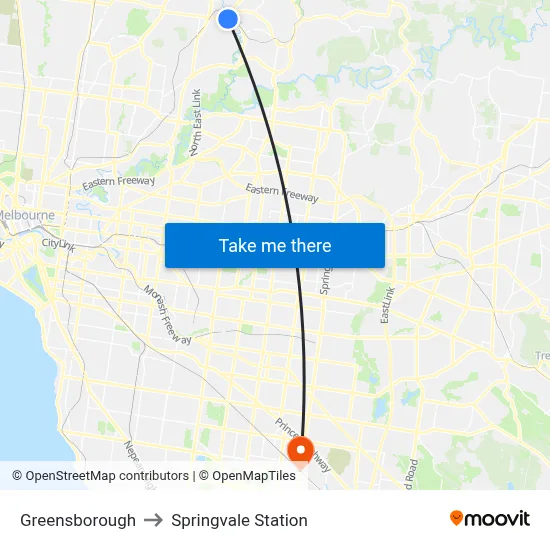 Greensborough to Springvale Station map