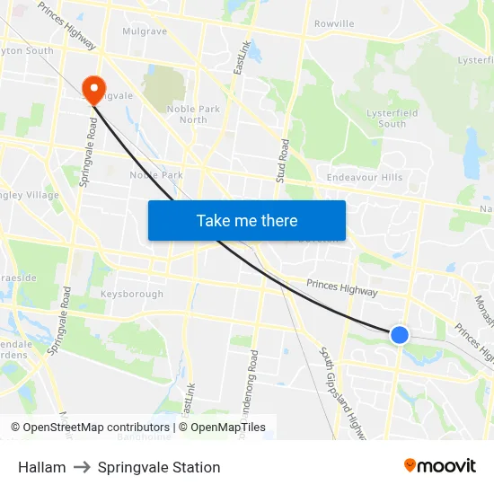 Hallam to Springvale Station map