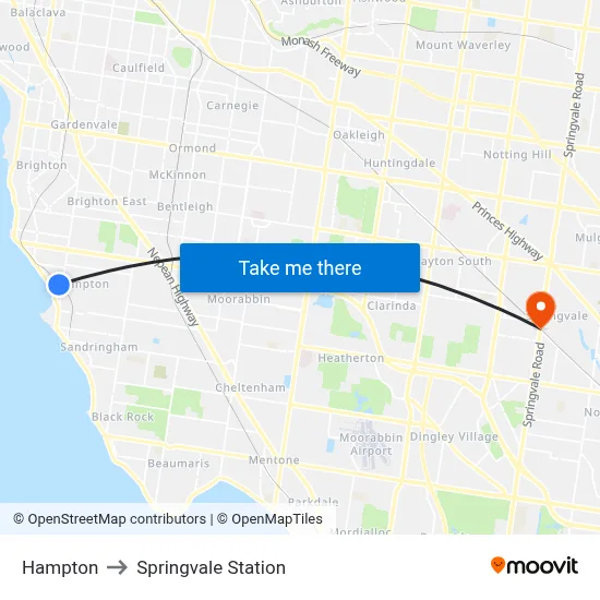 Hampton to Springvale Station map