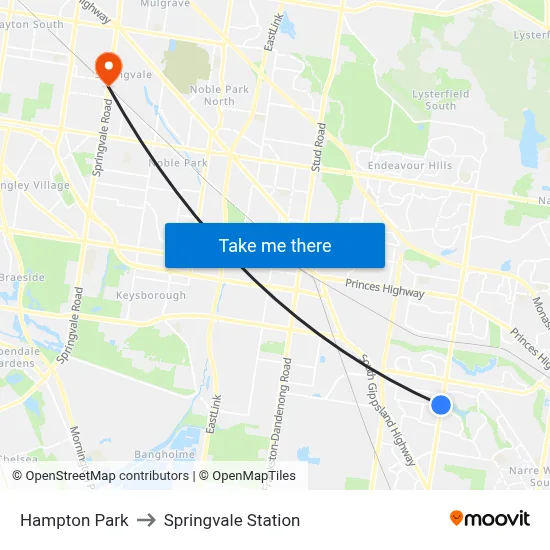 Hampton Park to Springvale Station map