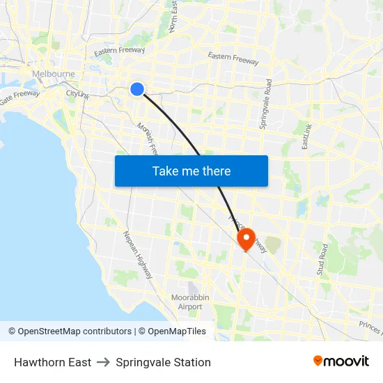 Hawthorn East to Springvale Station map