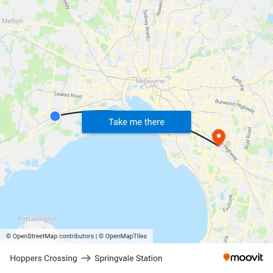 Hoppers Crossing to Springvale Station map
