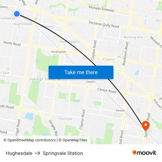 Hughesdale to Springvale Station map