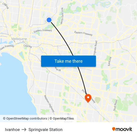 Ivanhoe to Springvale Station map