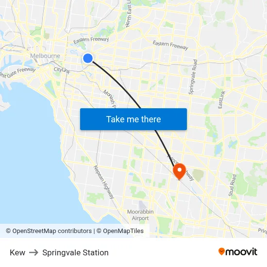 Kew to Springvale Station map