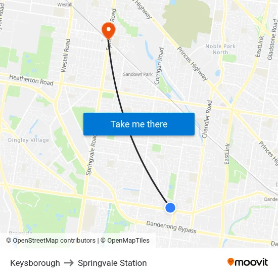 Keysborough to Springvale Station map