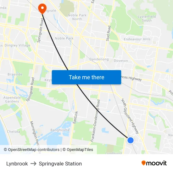 Lynbrook to Springvale Station map