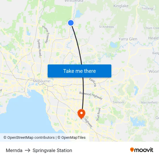 Mernda to Springvale Station map