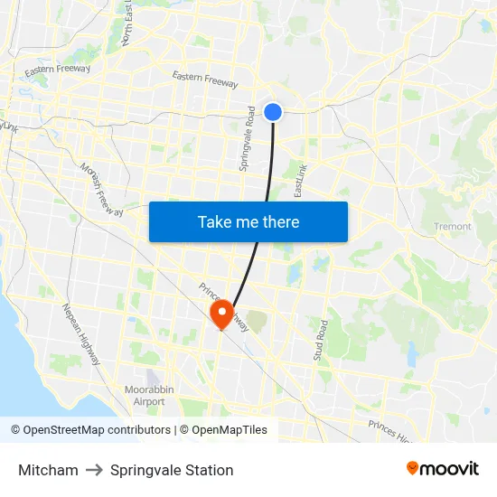 Mitcham to Springvale Station map